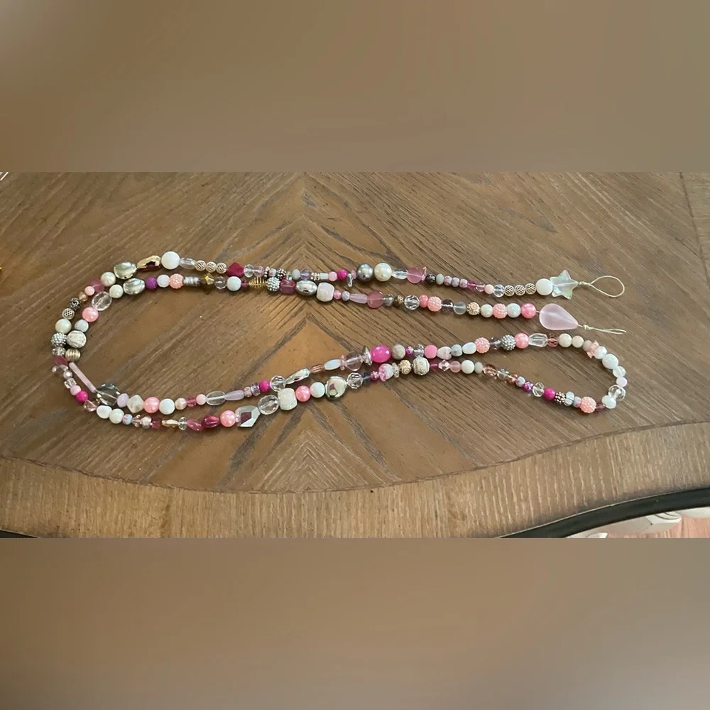 Garland, beaded- pink, gold, silver, crystal, clear. Over 8’